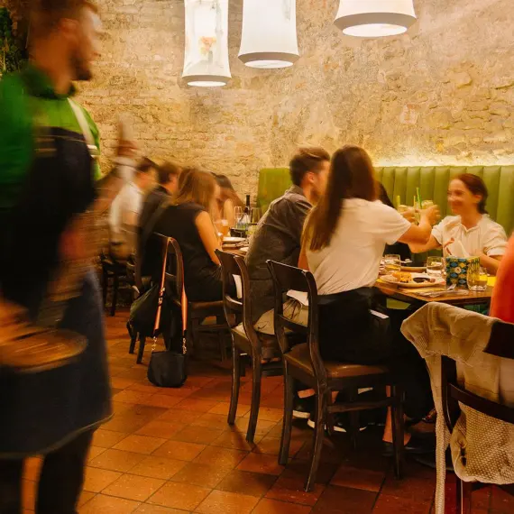Interior of the Brasileiro U Zelené žáby restaurant.